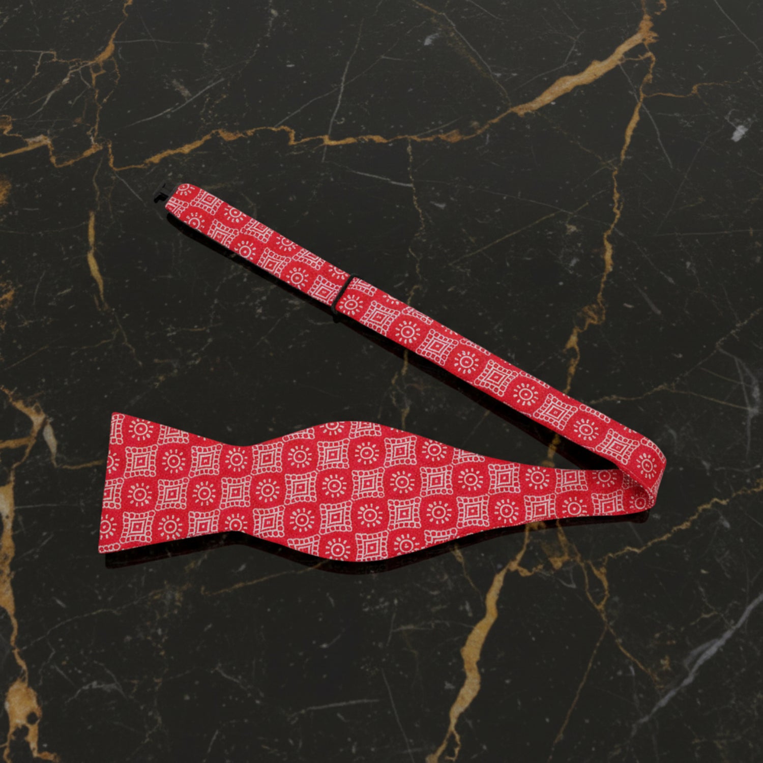 Red, White Geometric Single Bow Tie Self Tie