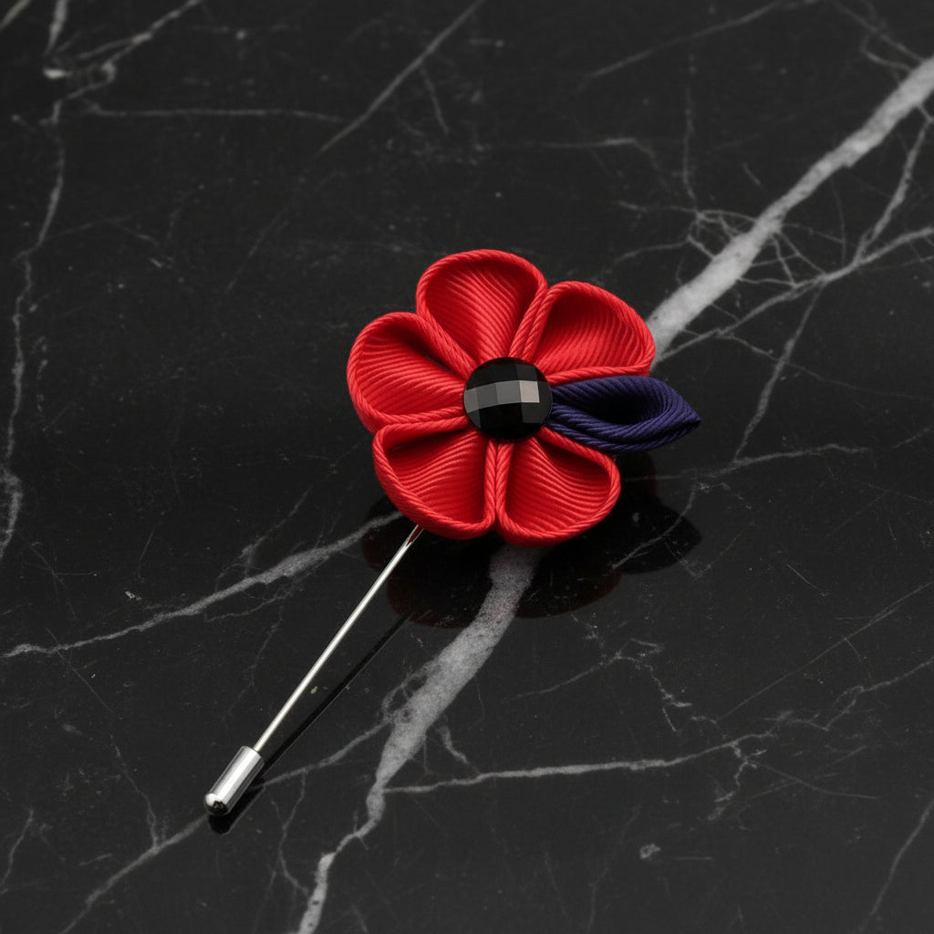 A Red, Purple Colored Thick Petal Lapel Flower