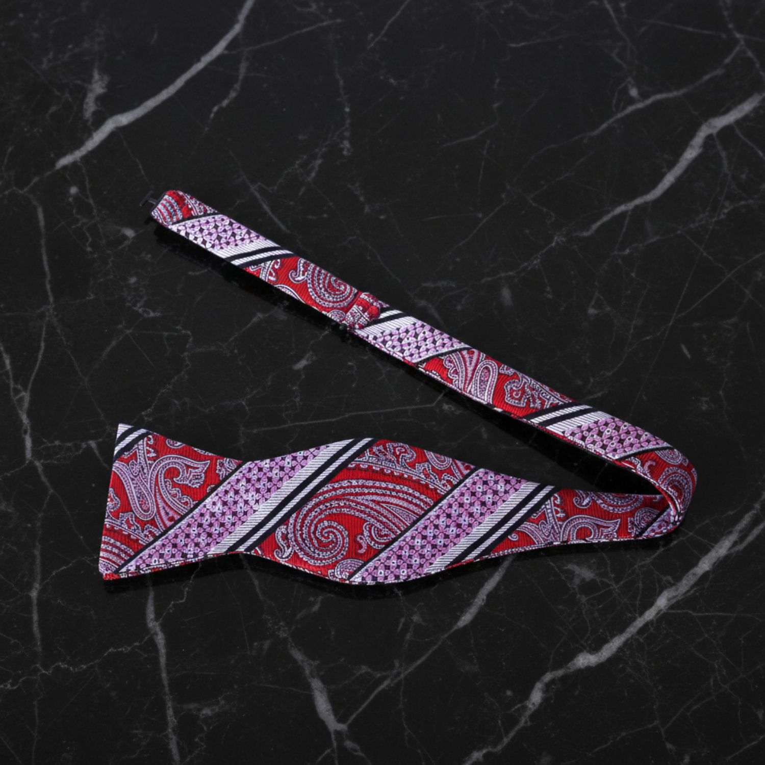 Red, Black, Pink Paisley Self Tie Bow Tie Self Tie