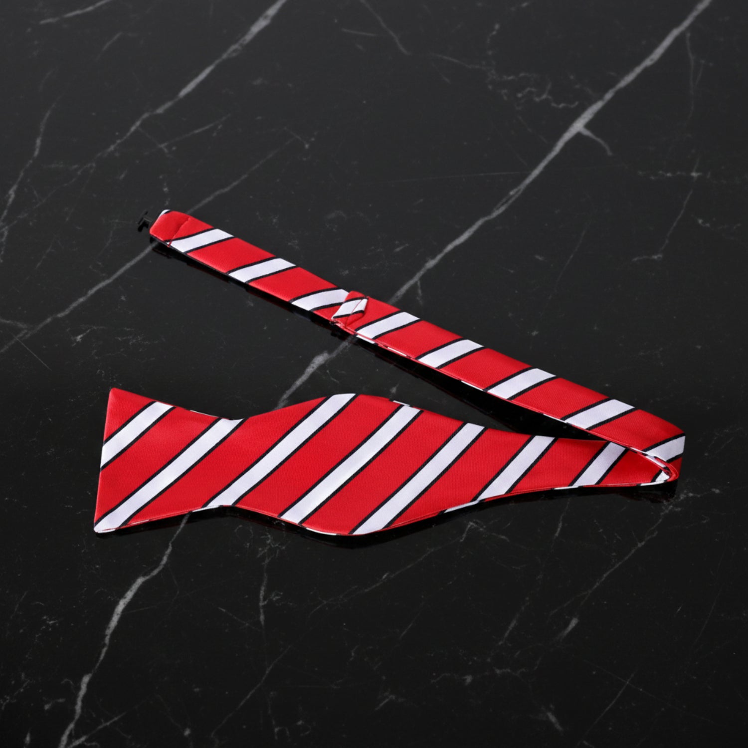 Self-Tie: A Red, White, Black Stripe Pattern Self Tie Bow Tie