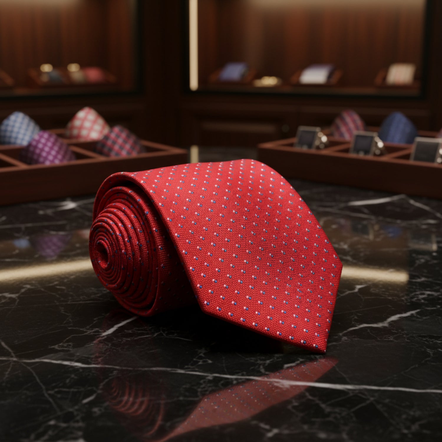 Red, White, Blue Polka Tie 