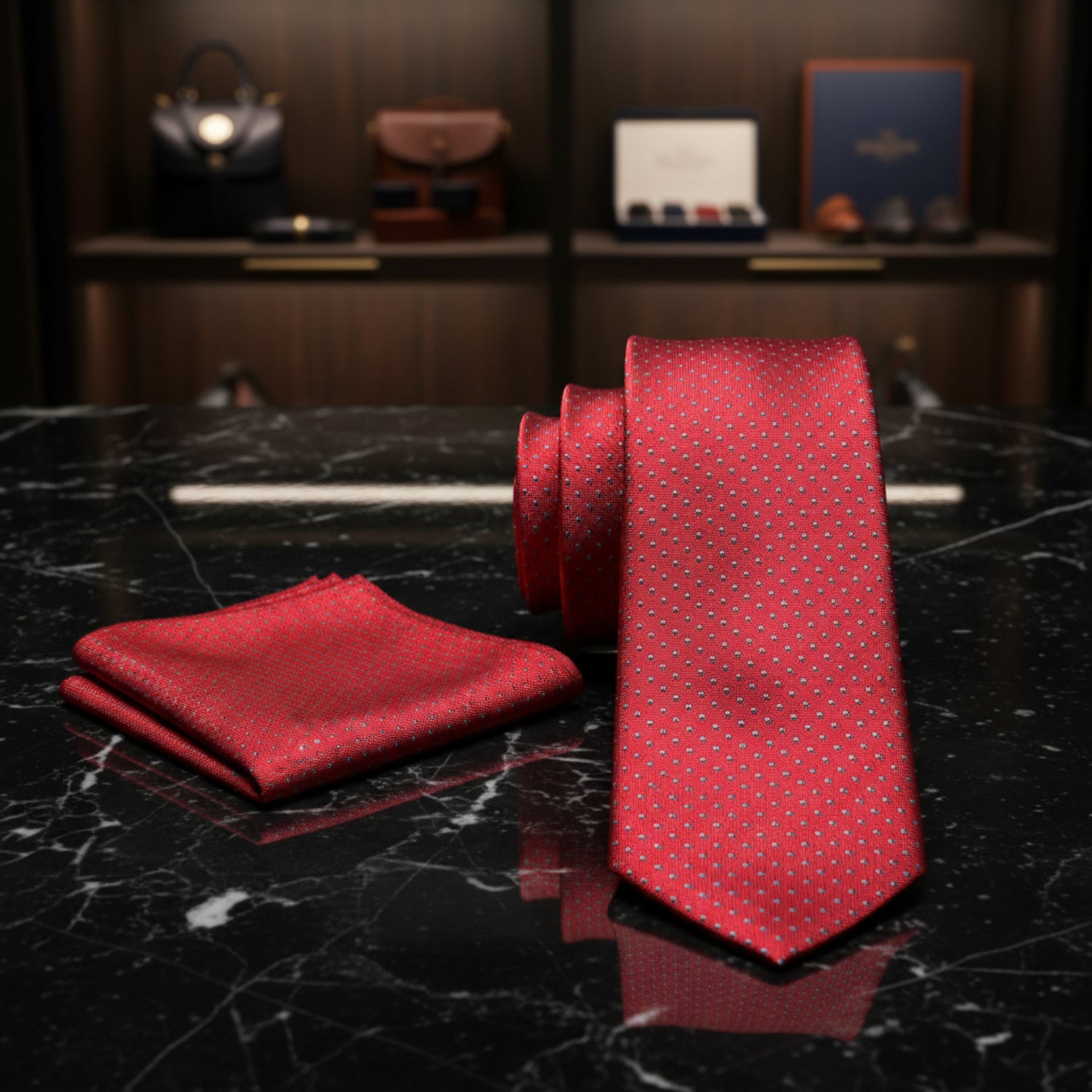 Alt View: Red, White, Blue Polka Tie and Square
