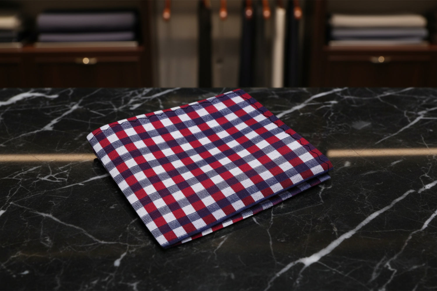 Red, White and Blue Check Pocket Square