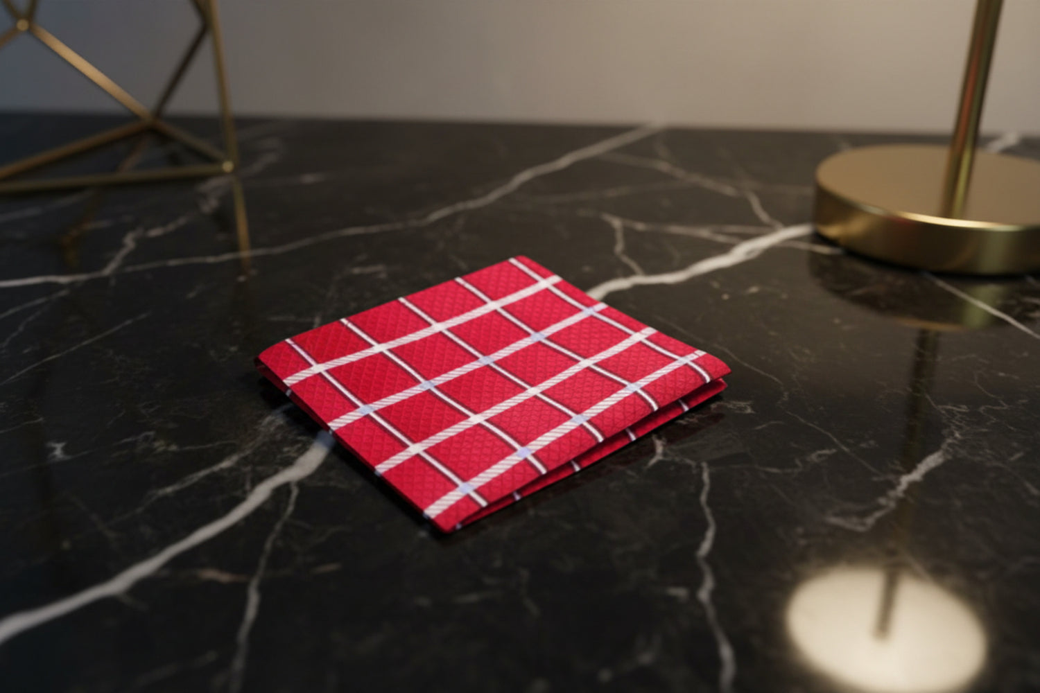 A Red, White Geometric Diamonds Pattern Silk Pocket Square
