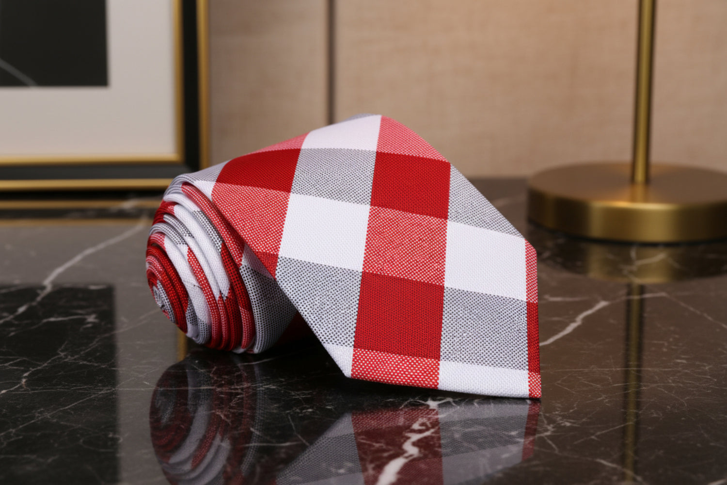 A Red, White Plaid Pattern Necktie 