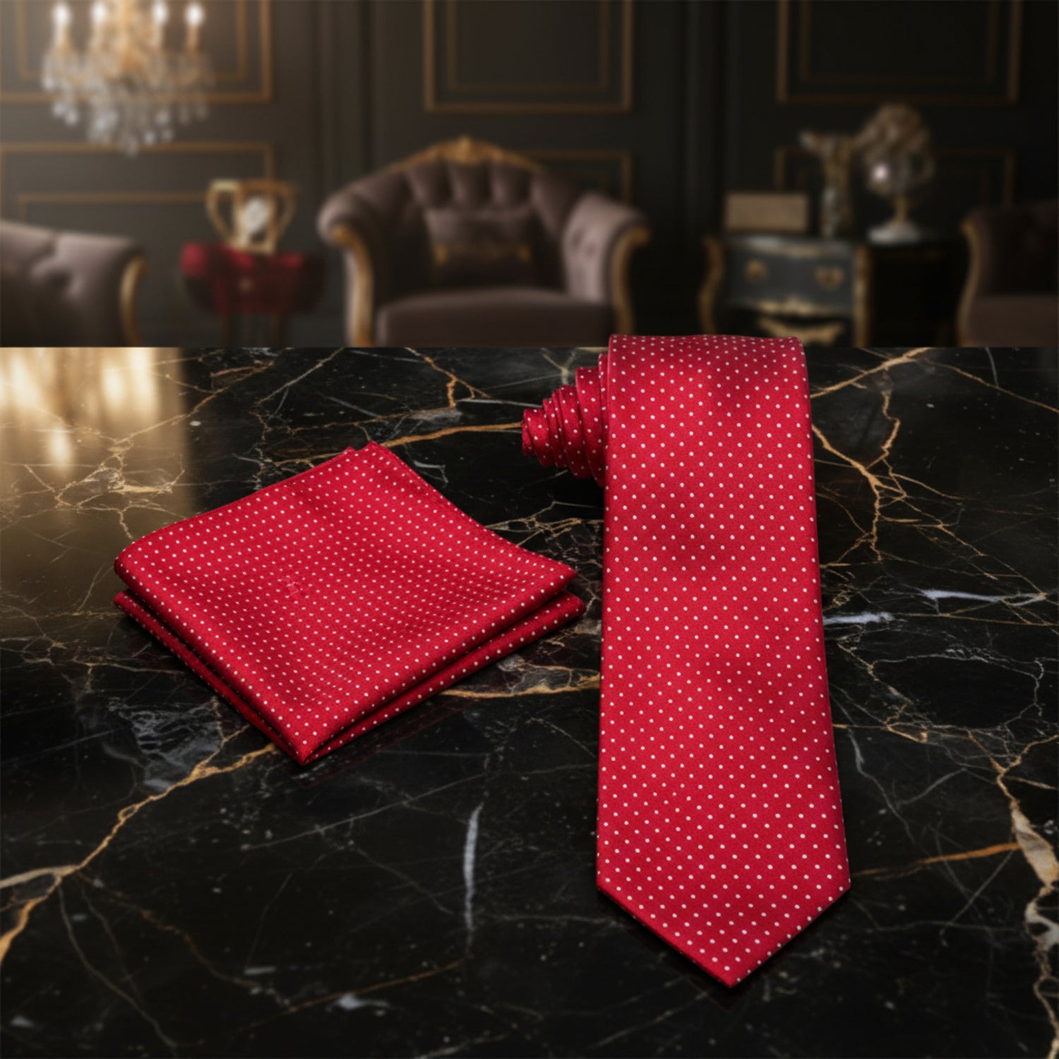 Alt View: Red, White Polk Tie and Square