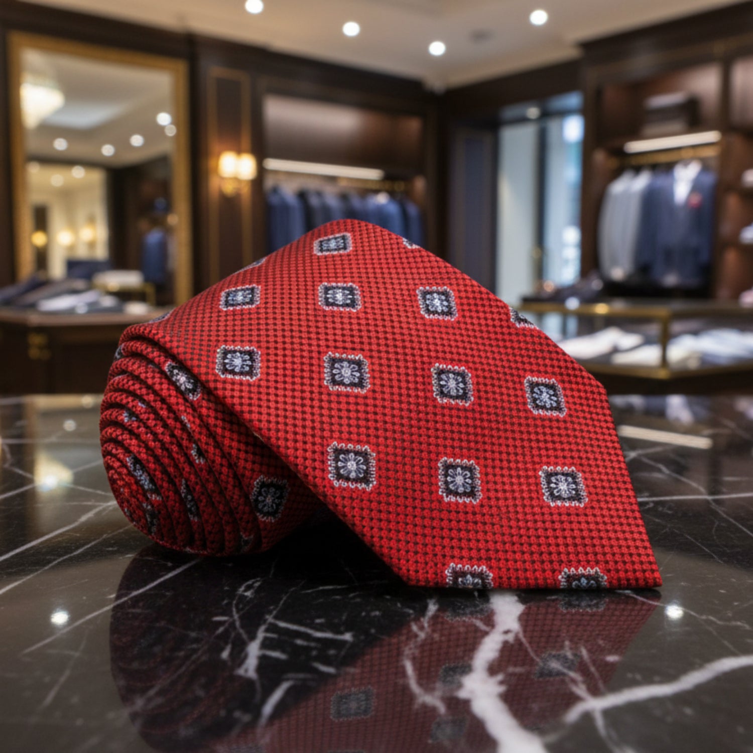 Red Geometric Zodiac Medallion Tie 
