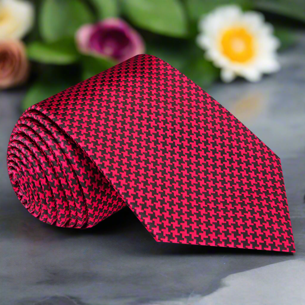 Red and Black Hounds Tooth Tie