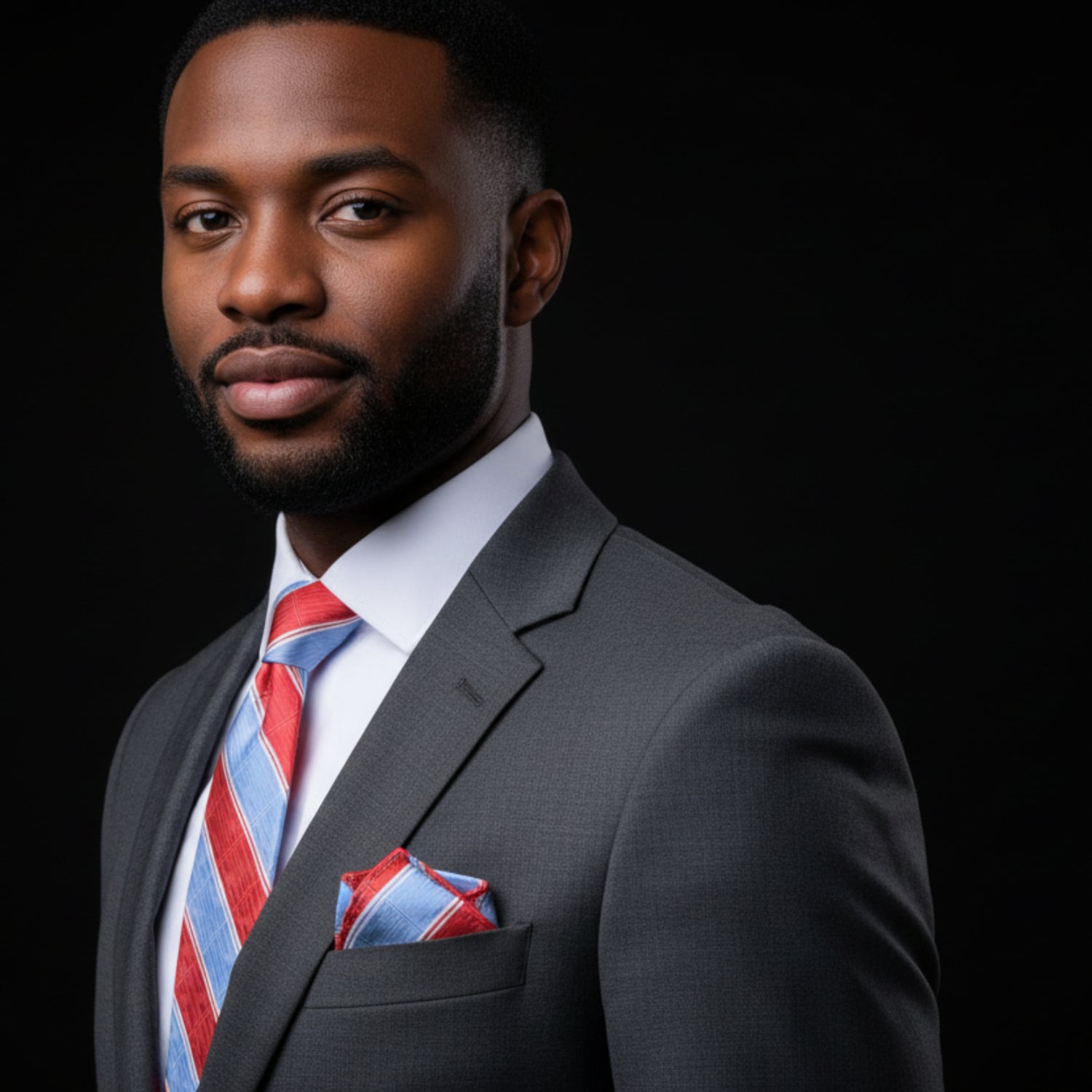 Alt View: Red Blue Stripe Tie and Pocket Square