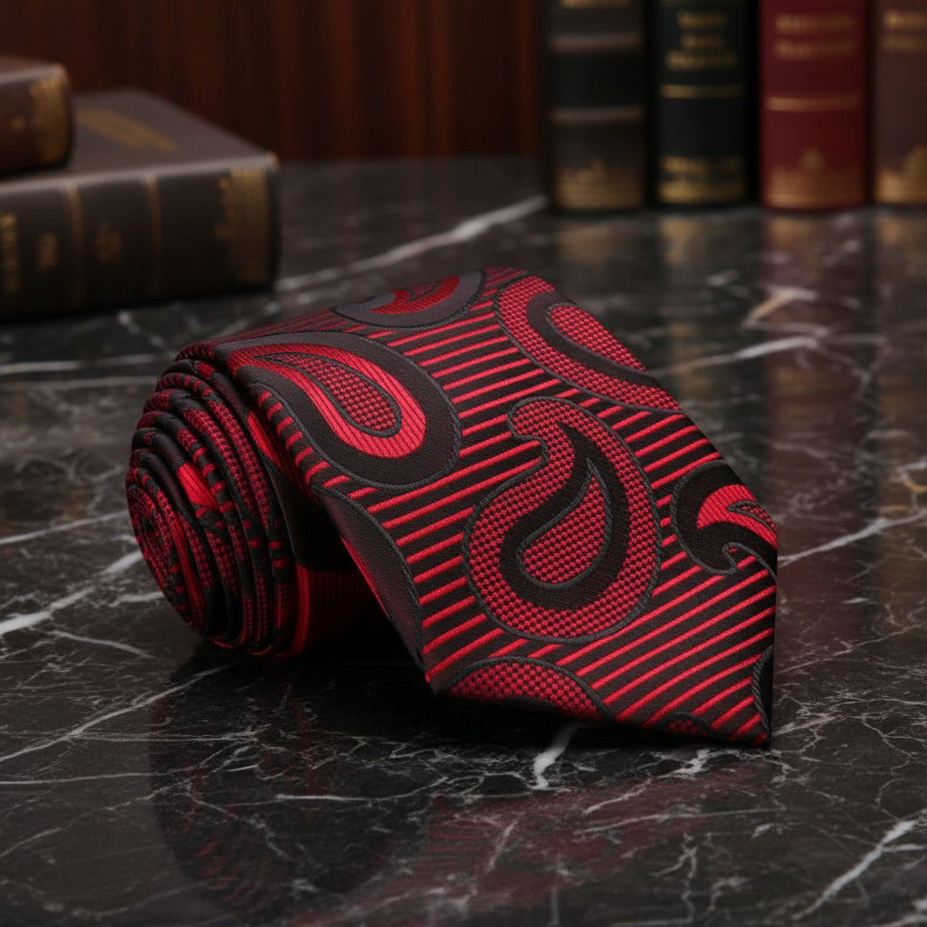 Red paisley tie||Black Cherry