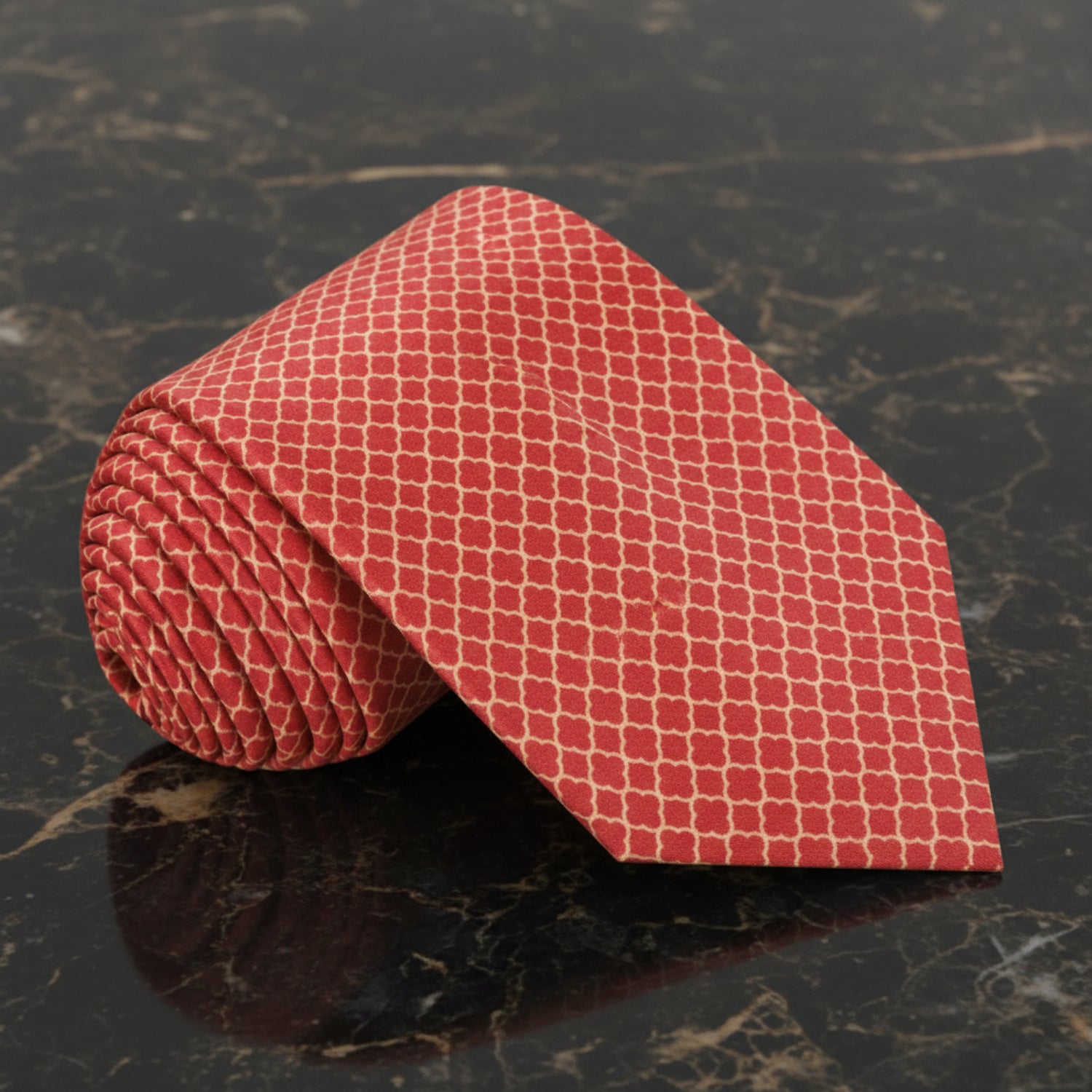 Red, Old Gold Quatrefoil Tie  