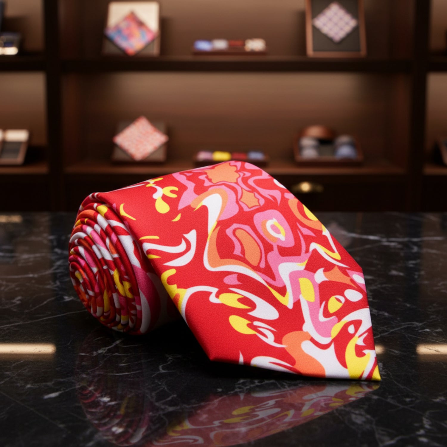Red, Yellow, White, Pink, Orange Abstract Tie 
