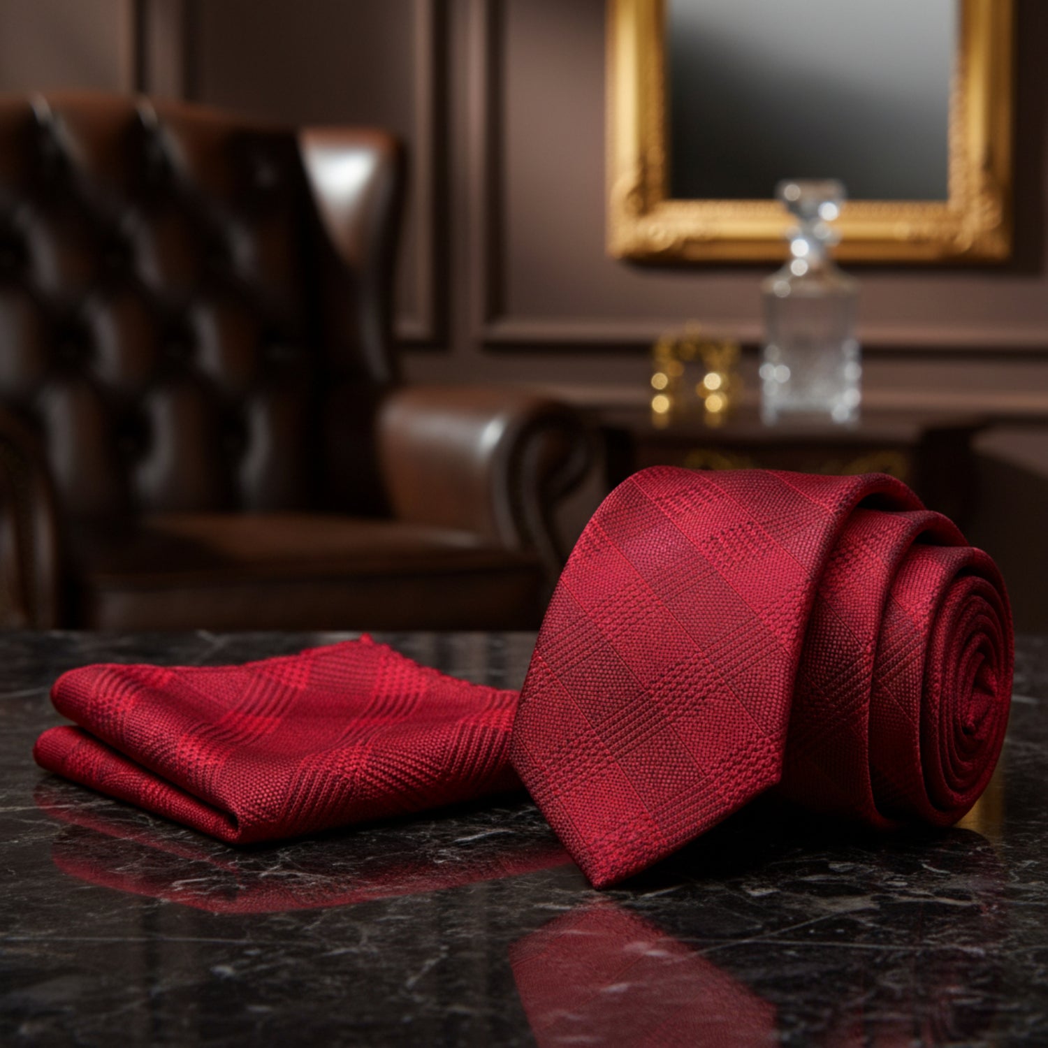 Alt View: Bright Red Geometric Tie and Square