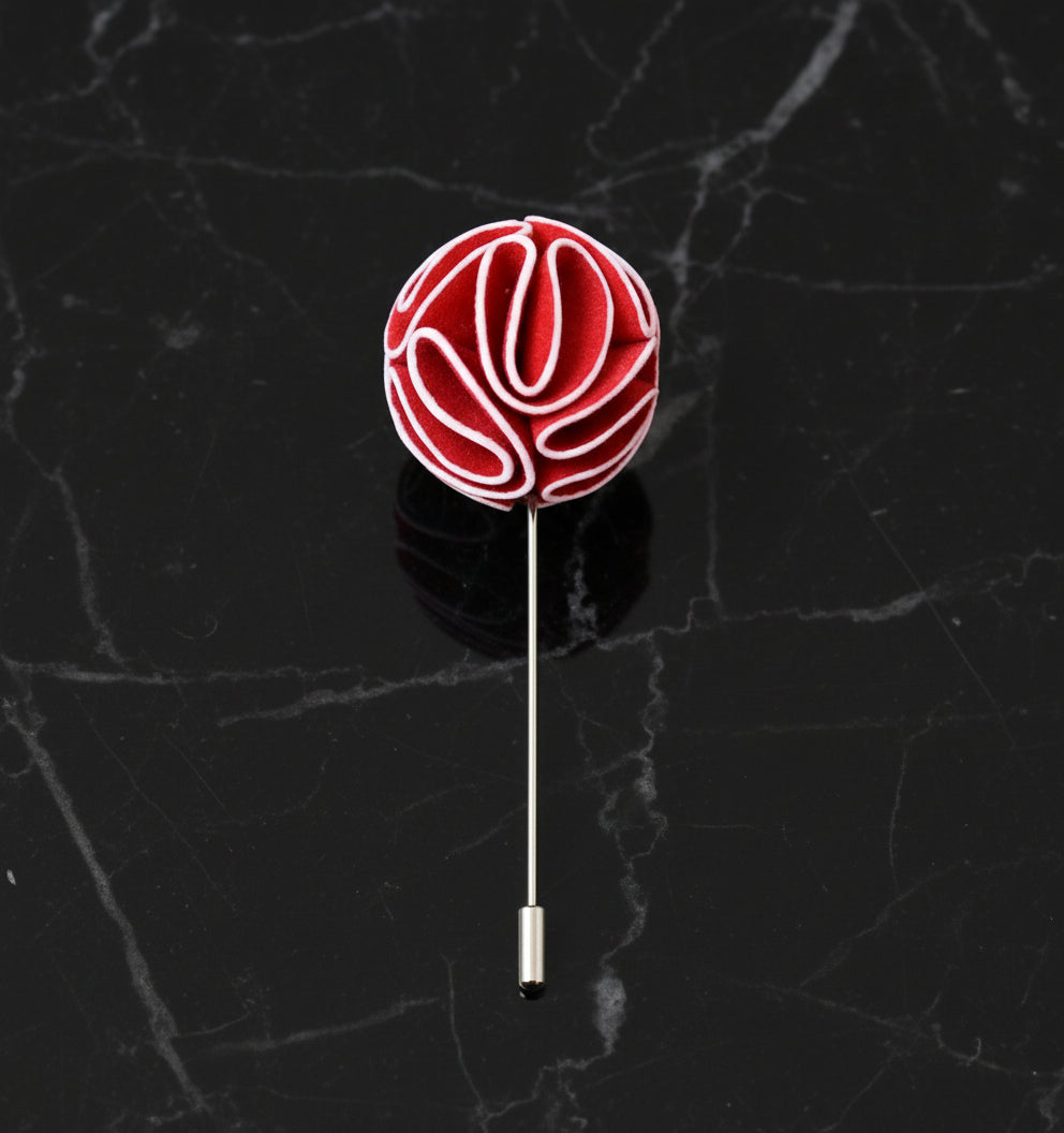A Red, White Leafy Petal Flower Shaped Lapel Pin||Red, White