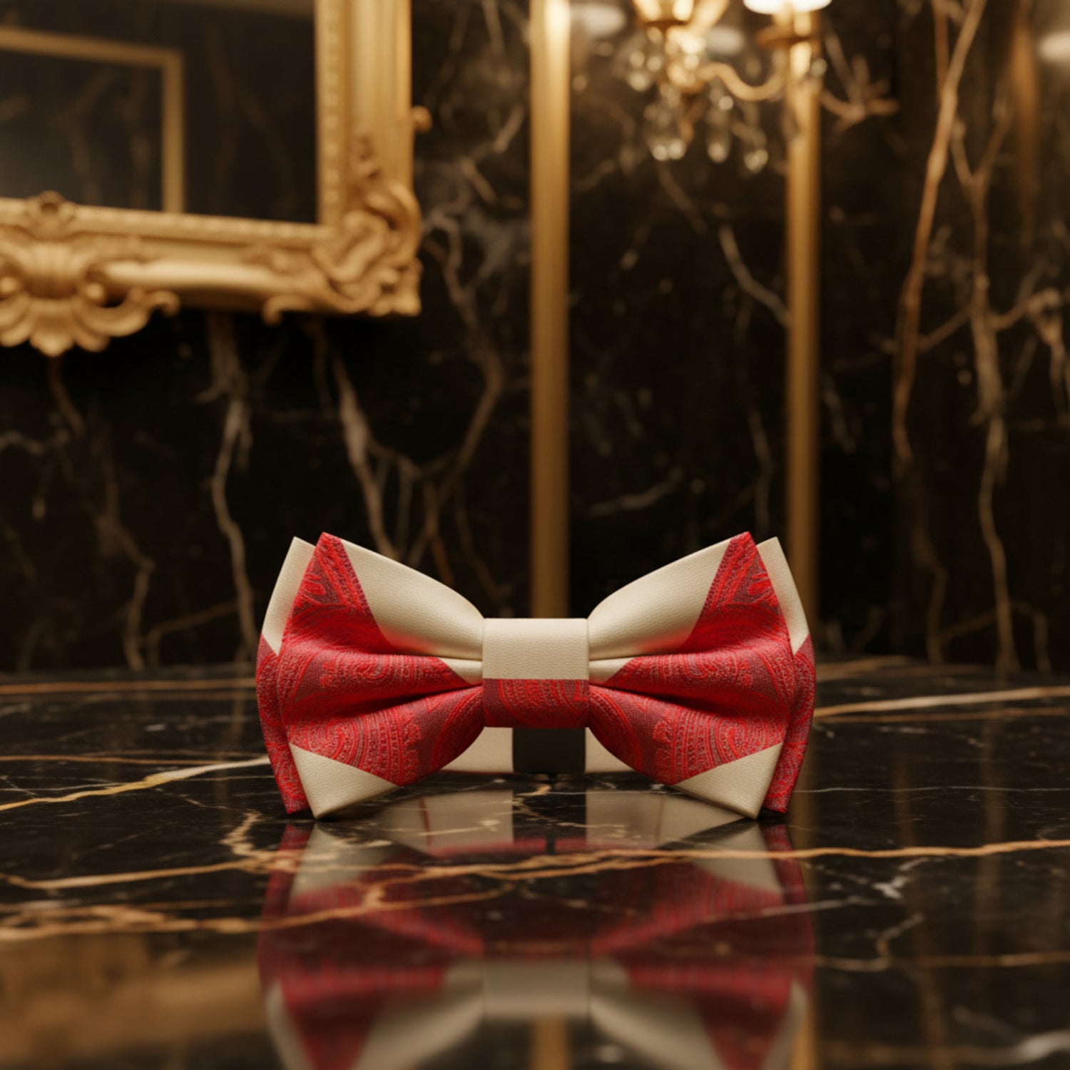 Red and Shortbread Paisley Bow Tie 