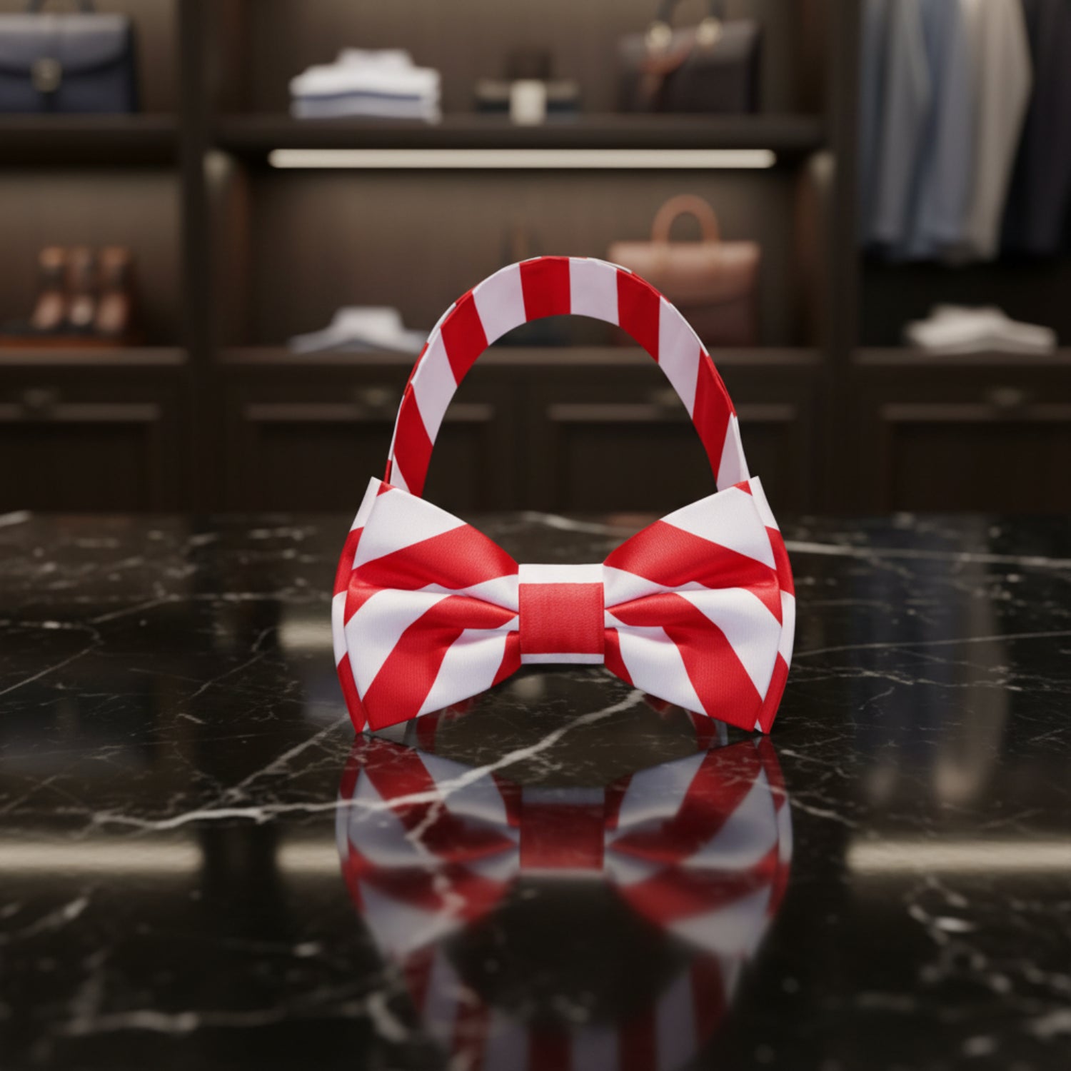Red, White Block Stripe Bow Tie Pre Tied