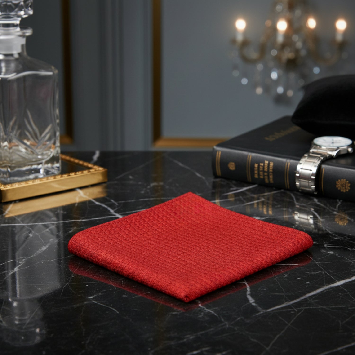 Red Geometric Textured Pocket Square for Men | Bold Suit Accent