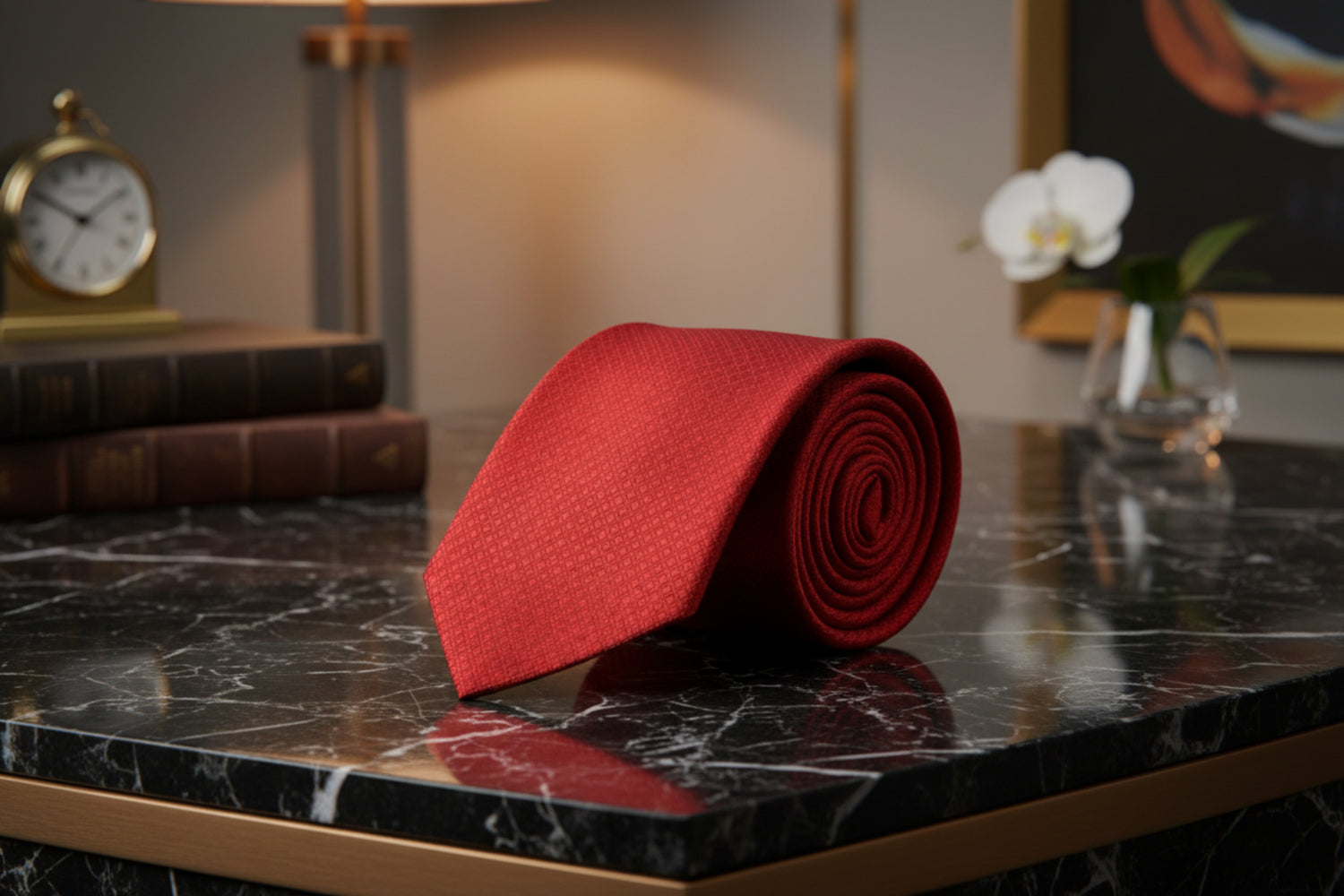 Solid Red with Geometric Texture Necktie 