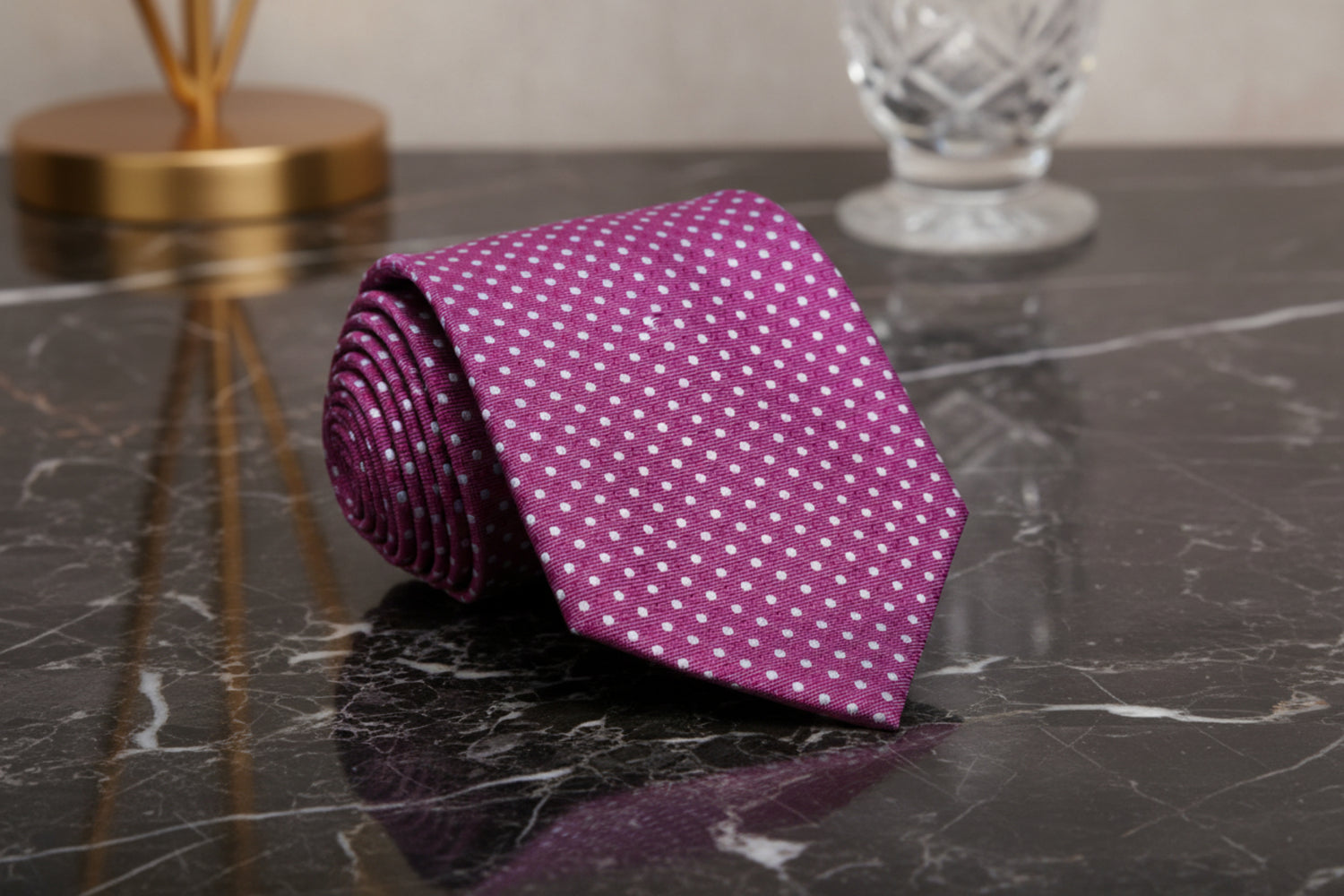 A Light Purple, Grey Polka Dot Pattern Necktie