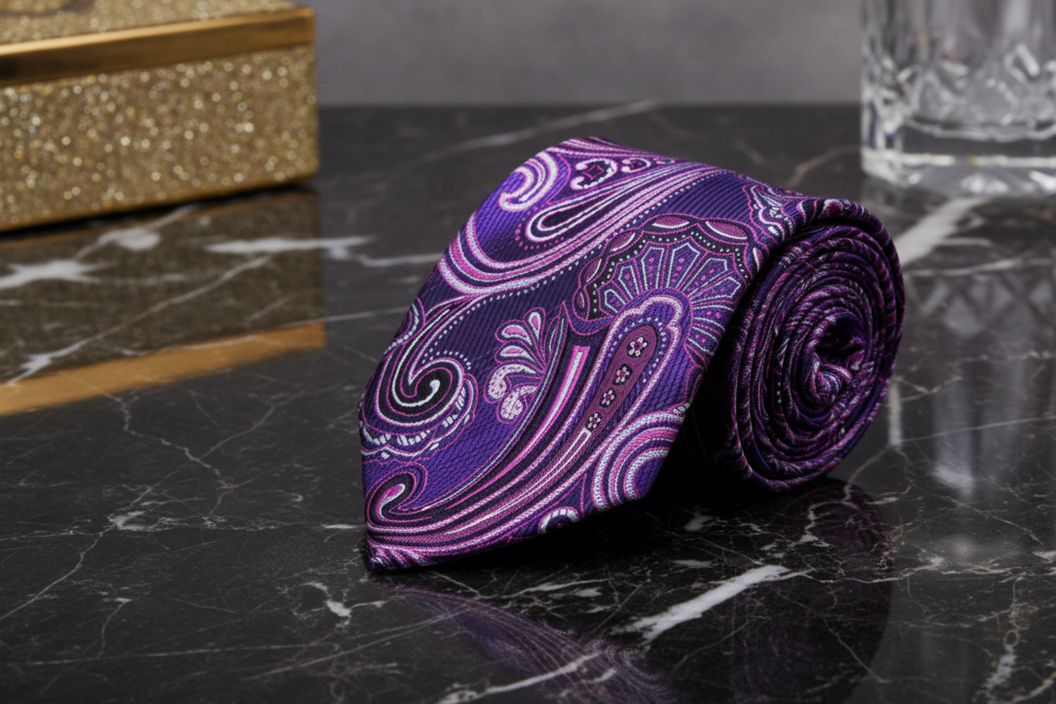 A Purple, Dark Purple Paisley Pattern Necktie