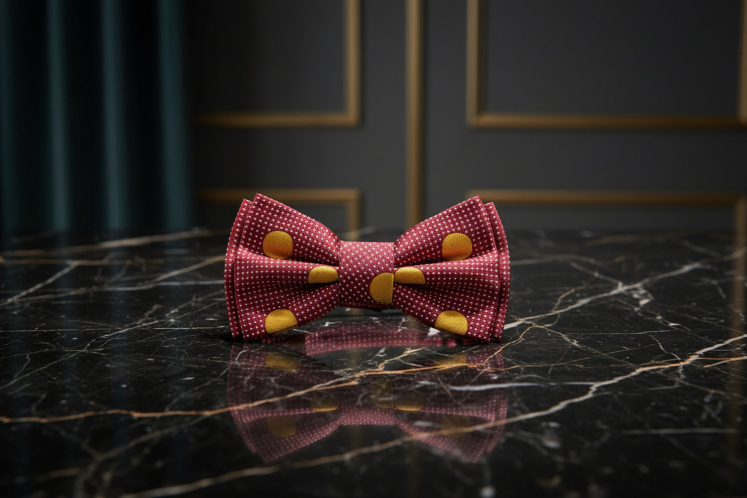 Deep Red Yellow Polka Dot Bow TIe