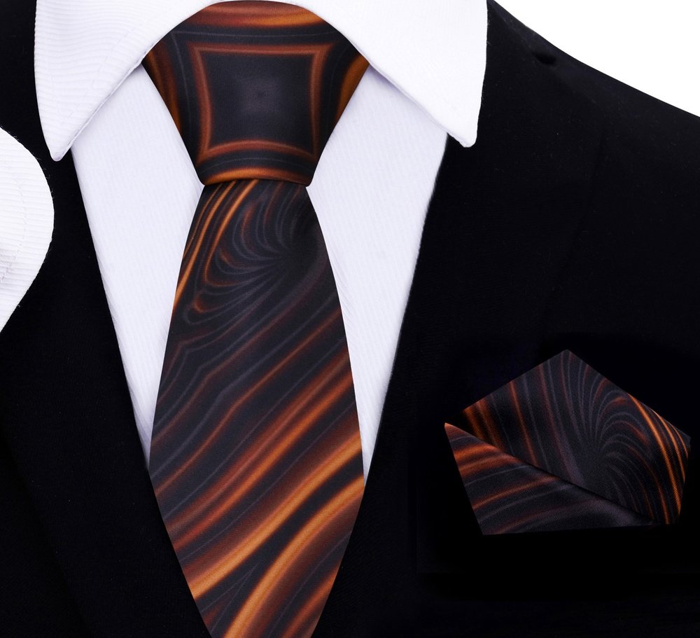 Thin tie Rich Caramel Swirl Tie and Square