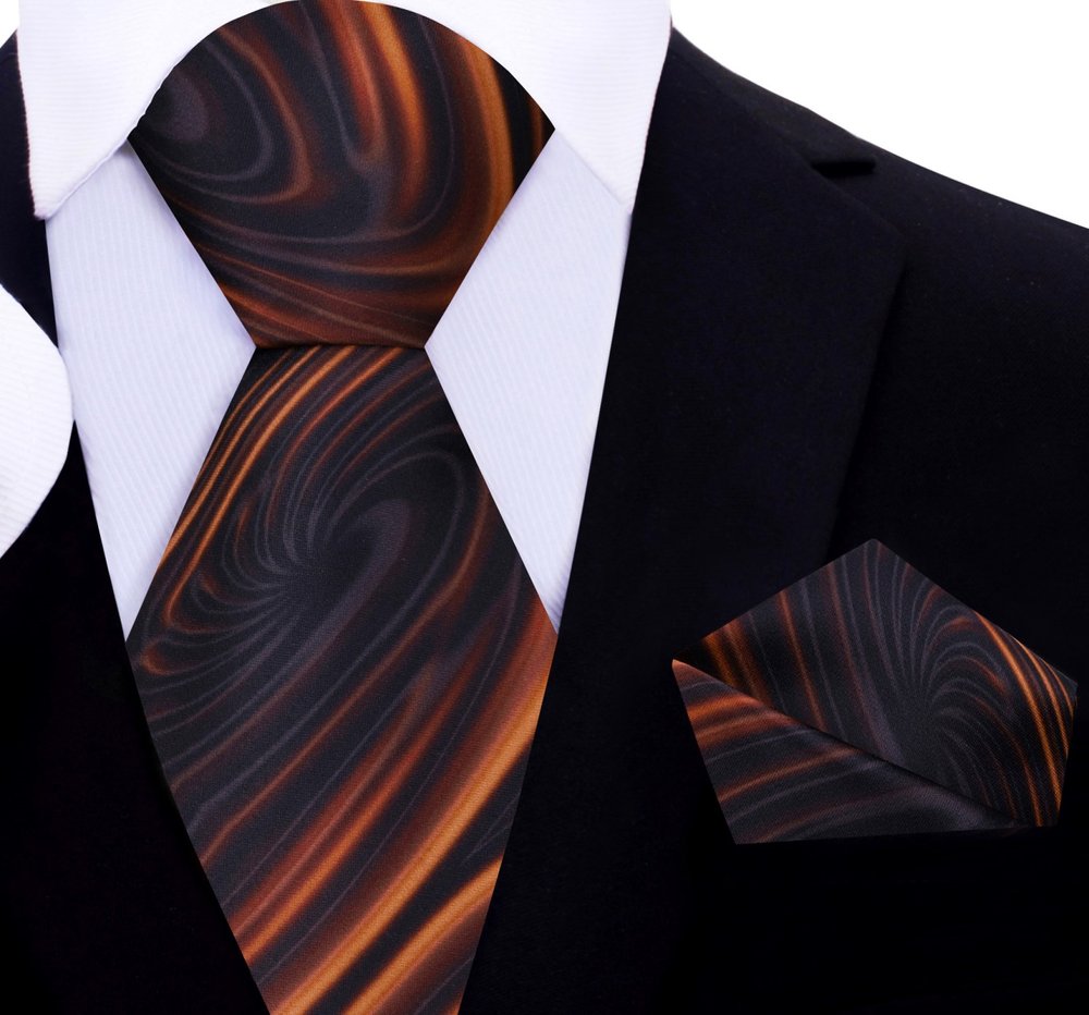 view 2 Rich Caramel Swirl Tie and Square