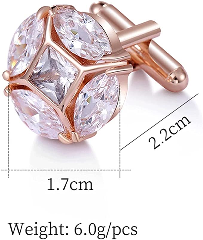 Dimension: Rose Gold Clear Stone Circle Cufflinks