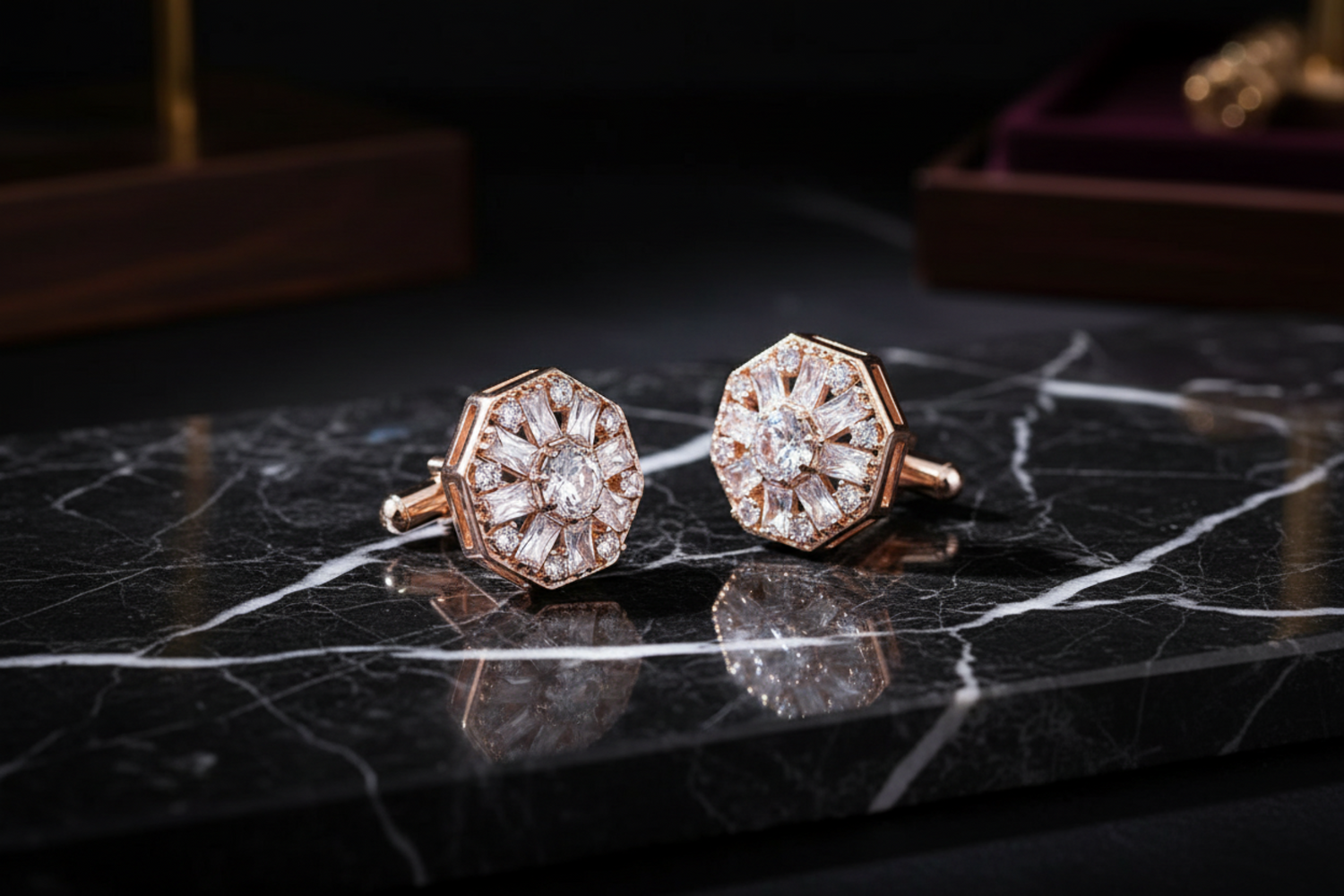 Rose Gold Octagon Cylinder Cufflinks