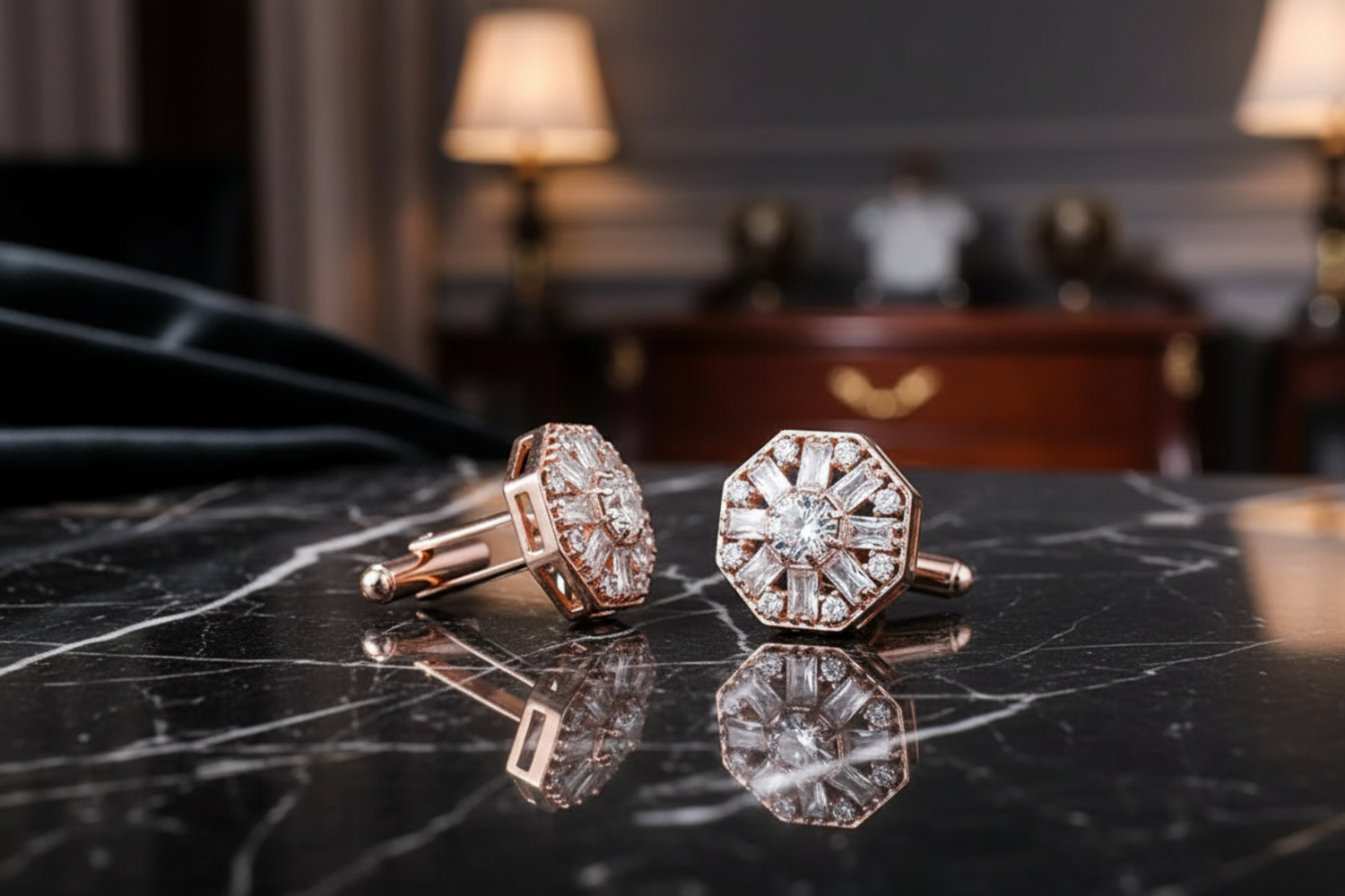 View 2: Rose Gold Octagon Cylinder Cufflinks
