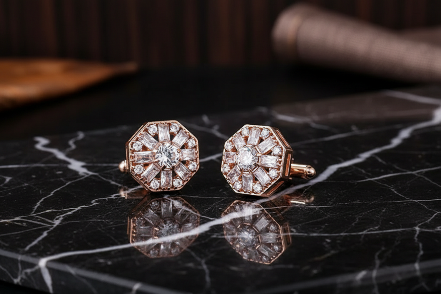 View 4: Rose Gold Octagon Cylinder Cufflinks