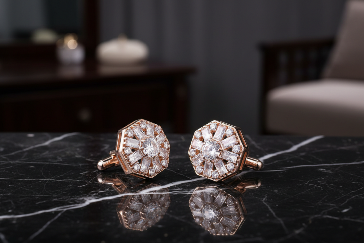 View 3: Rose Gold Octagon Cylinder Cufflinks