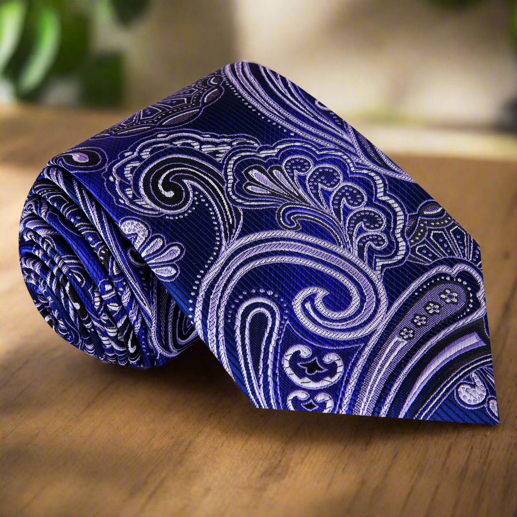 Royal Blue Purple Paisley Tie 