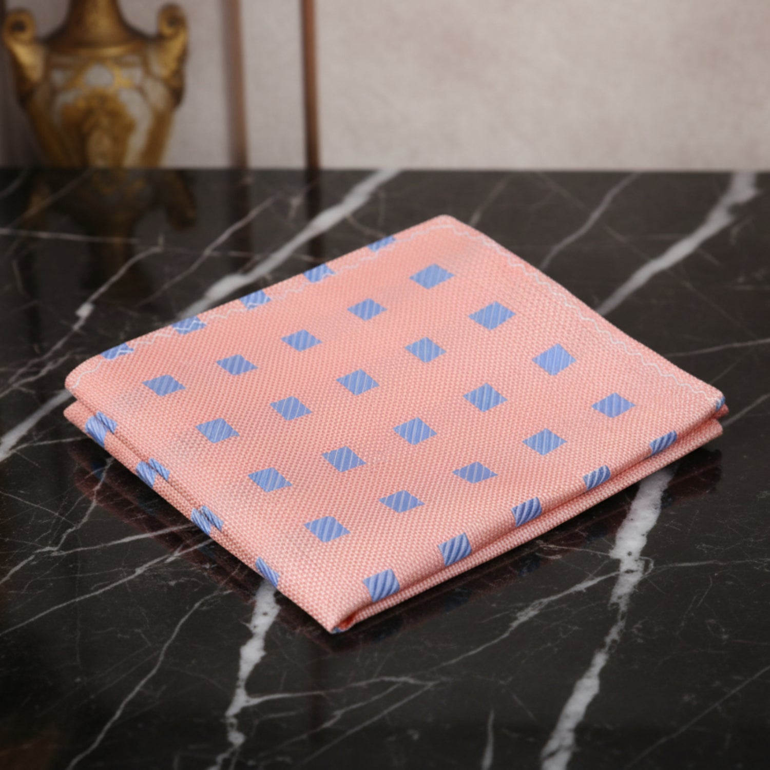 Salmon and Light Blue Diamond Asteria Pocket Square