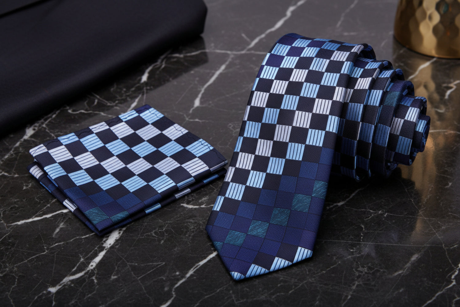 Alt Blue Blocks Tie and Square