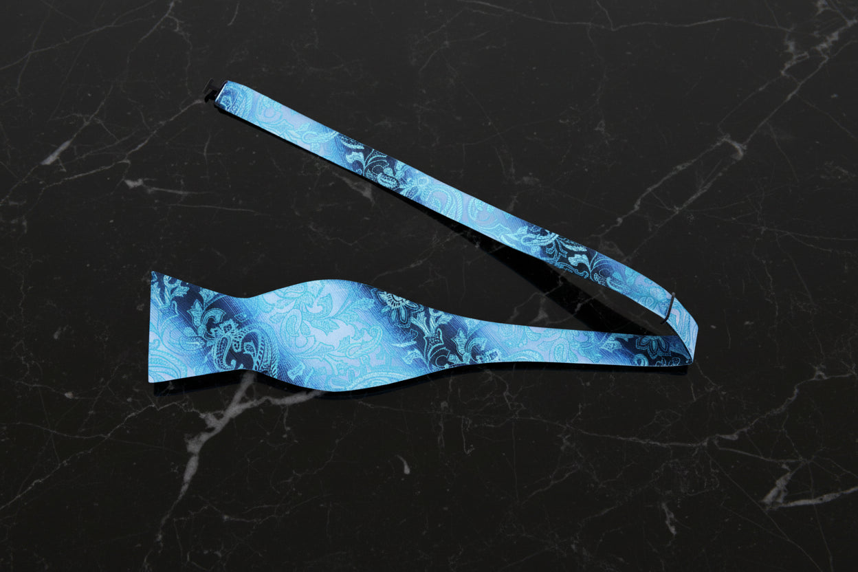Self Tie Shades of Blue Paisley Bow Tie