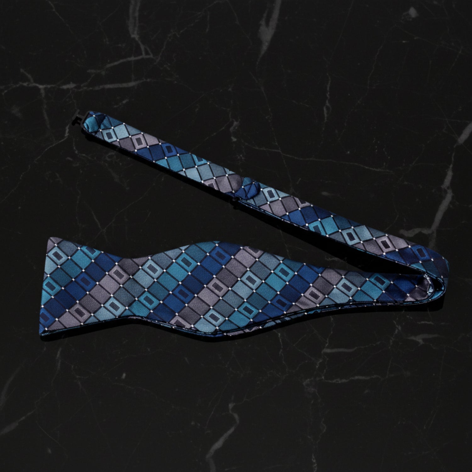 Teal, Grey Geometric Bow Tie Untied