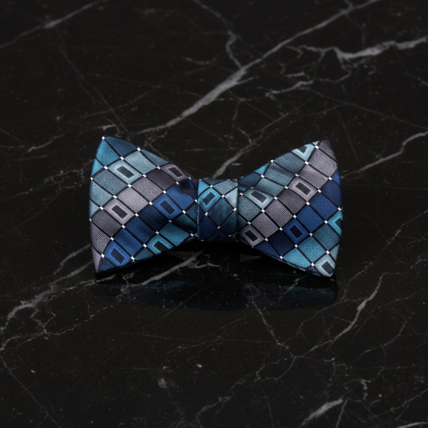 Teal, Grey Geometric Bow Tie  