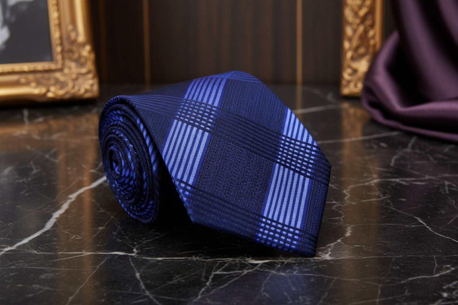 Shades of Blue Plaid Tie