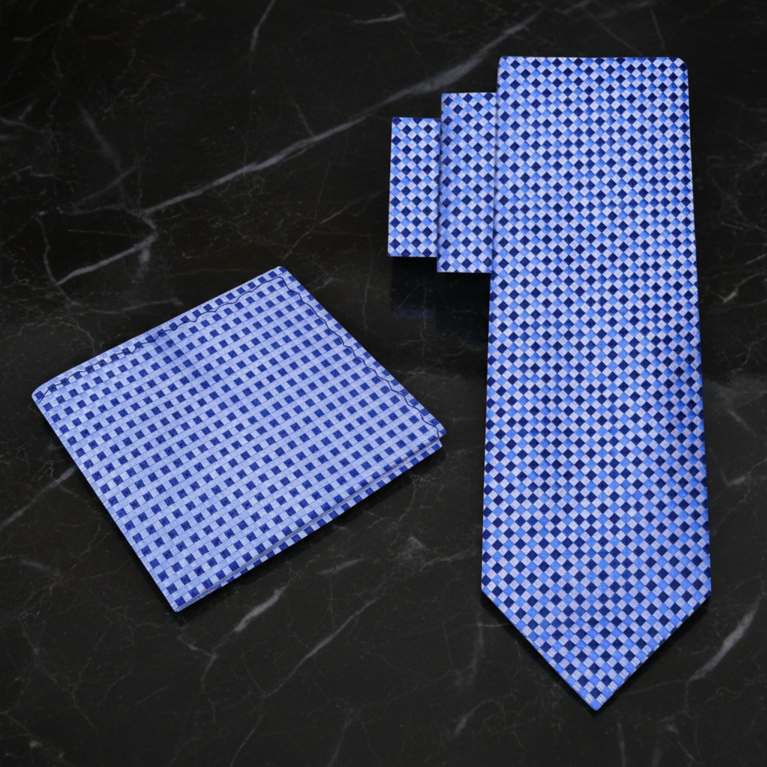 Alt: Shades of Blue Check Necktie and Square