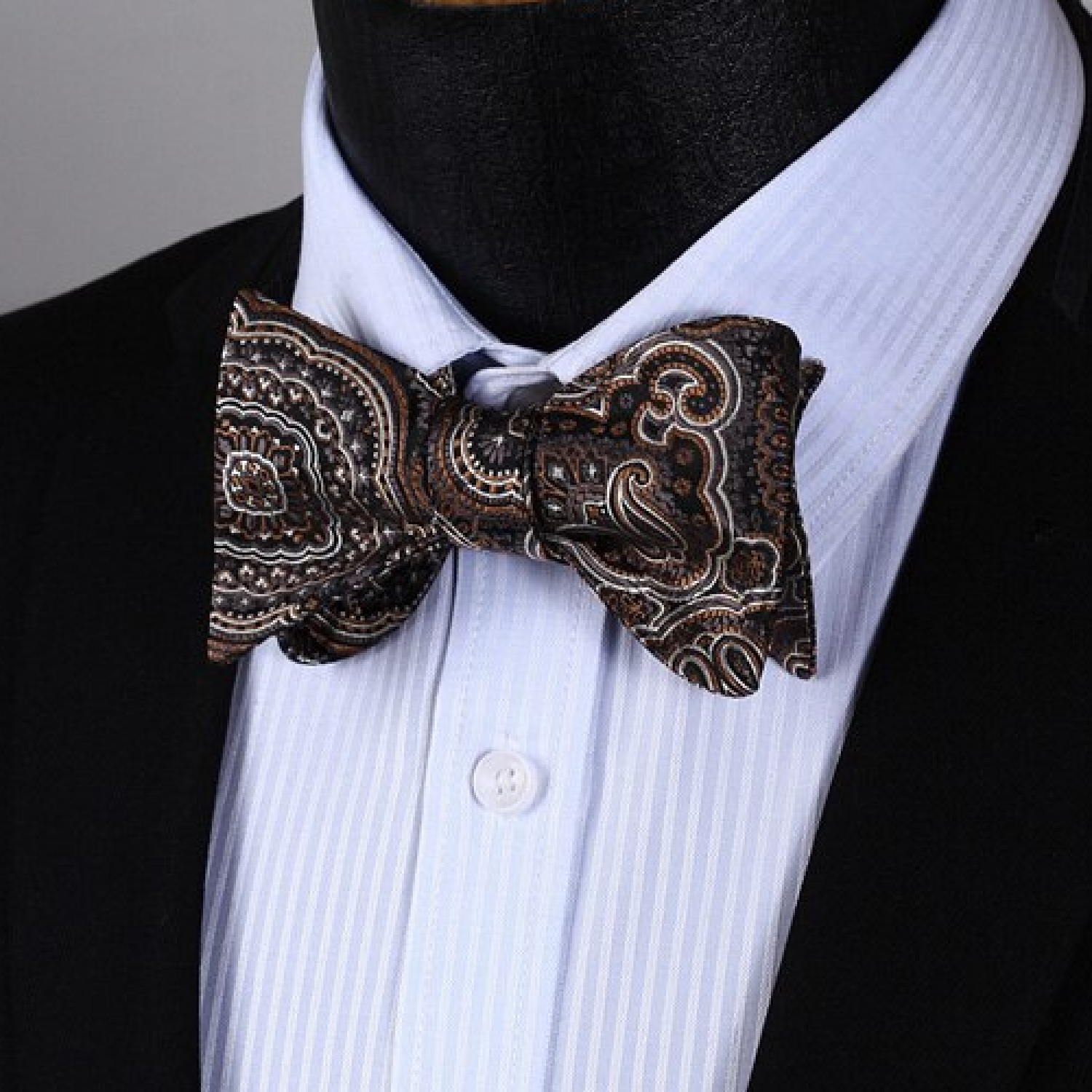 Dark Brown & White Paisley Bow Tie | Classic Elegance with Modern Charm