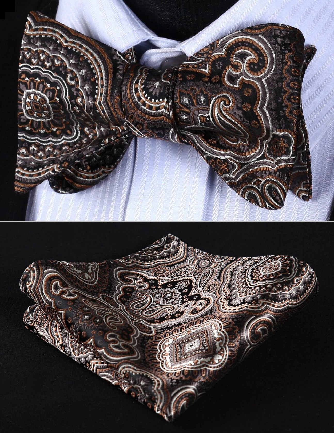 Dark Brown & White Paisley Bow Tie | Classic Elegance with Modern Charm