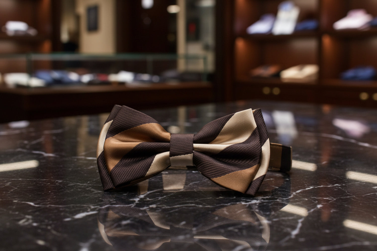 Shades of Golden Brown Block Stripe Bow Tie