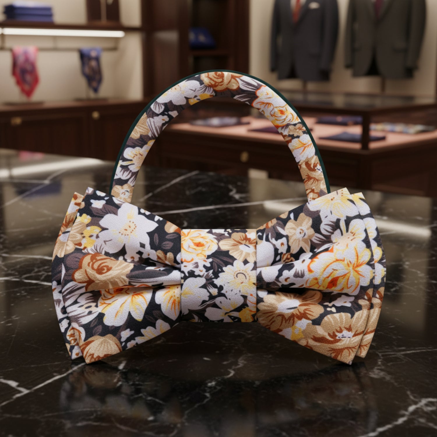 Shades of Brown Floral Bow Tie Pre Tied