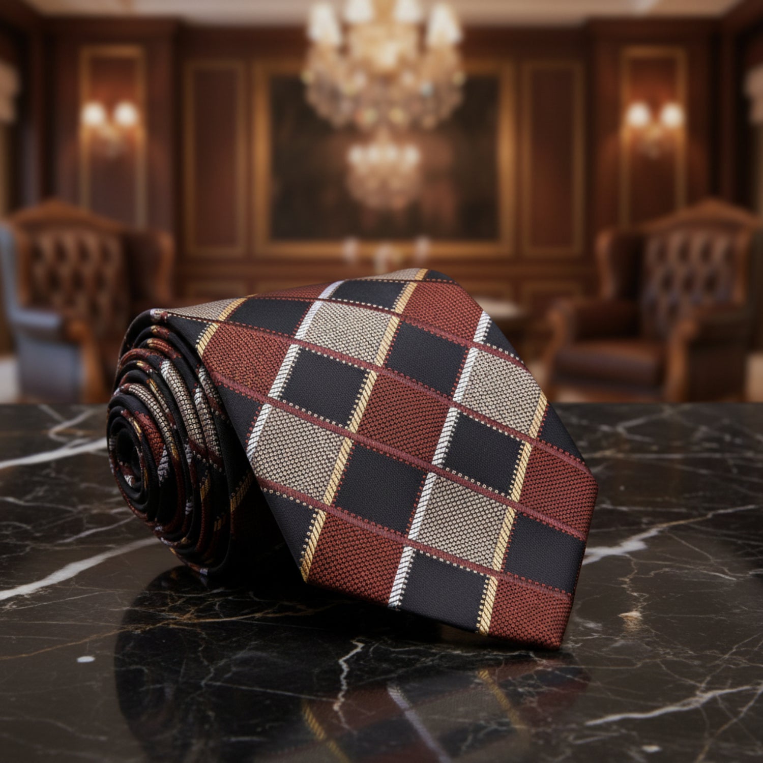 Shades of Brown Geometric Diamonds Necktie
