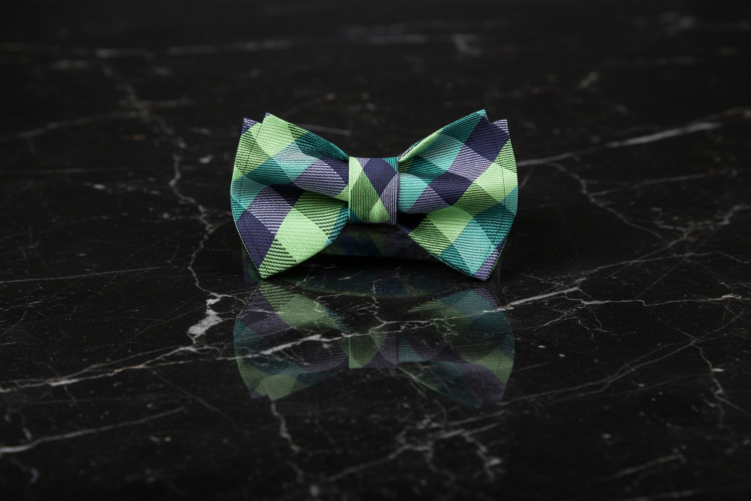 A Green, Dark Green, Blue Geometric Check Pattern Self Tie Bow Tie 