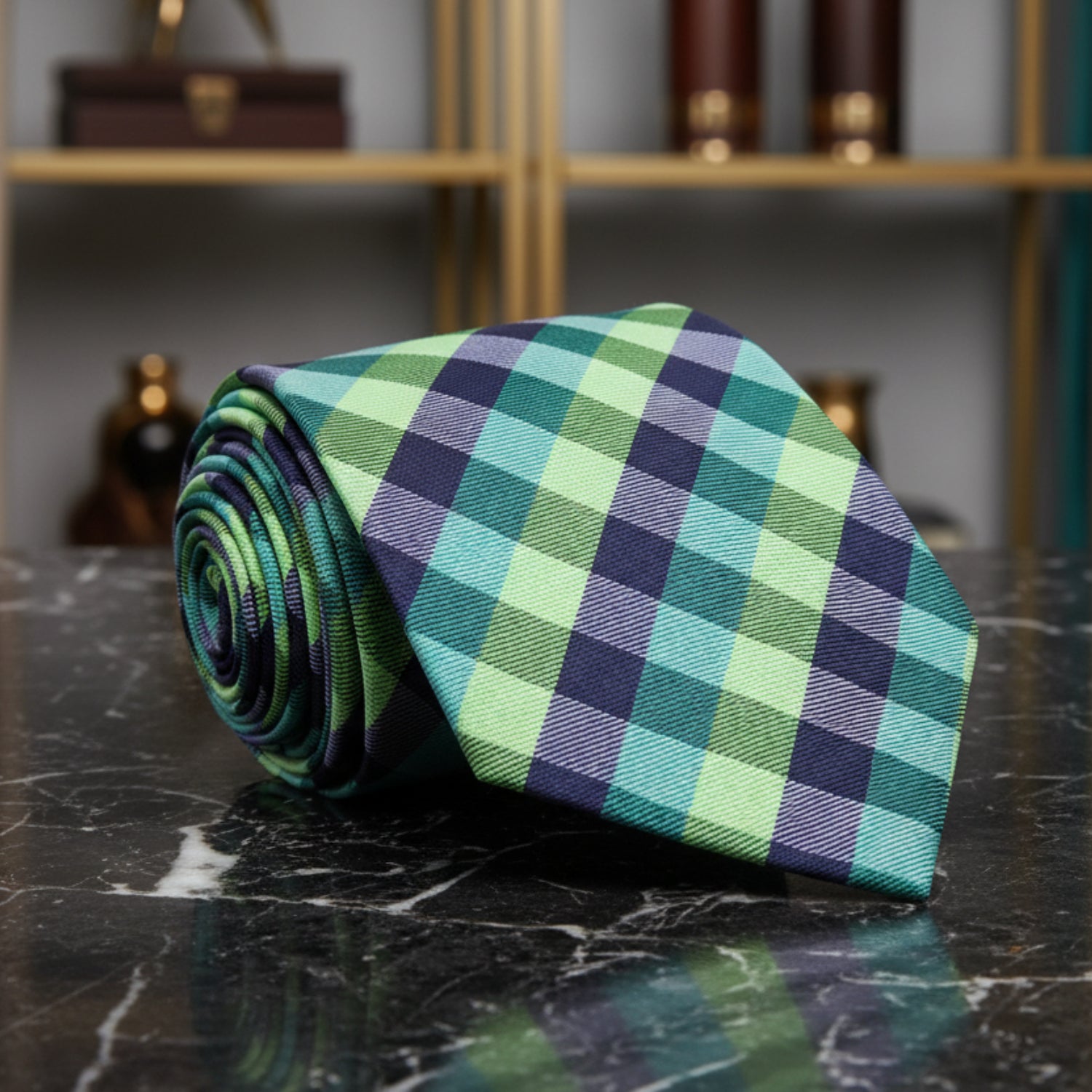 Green and Blue Check Necktie 