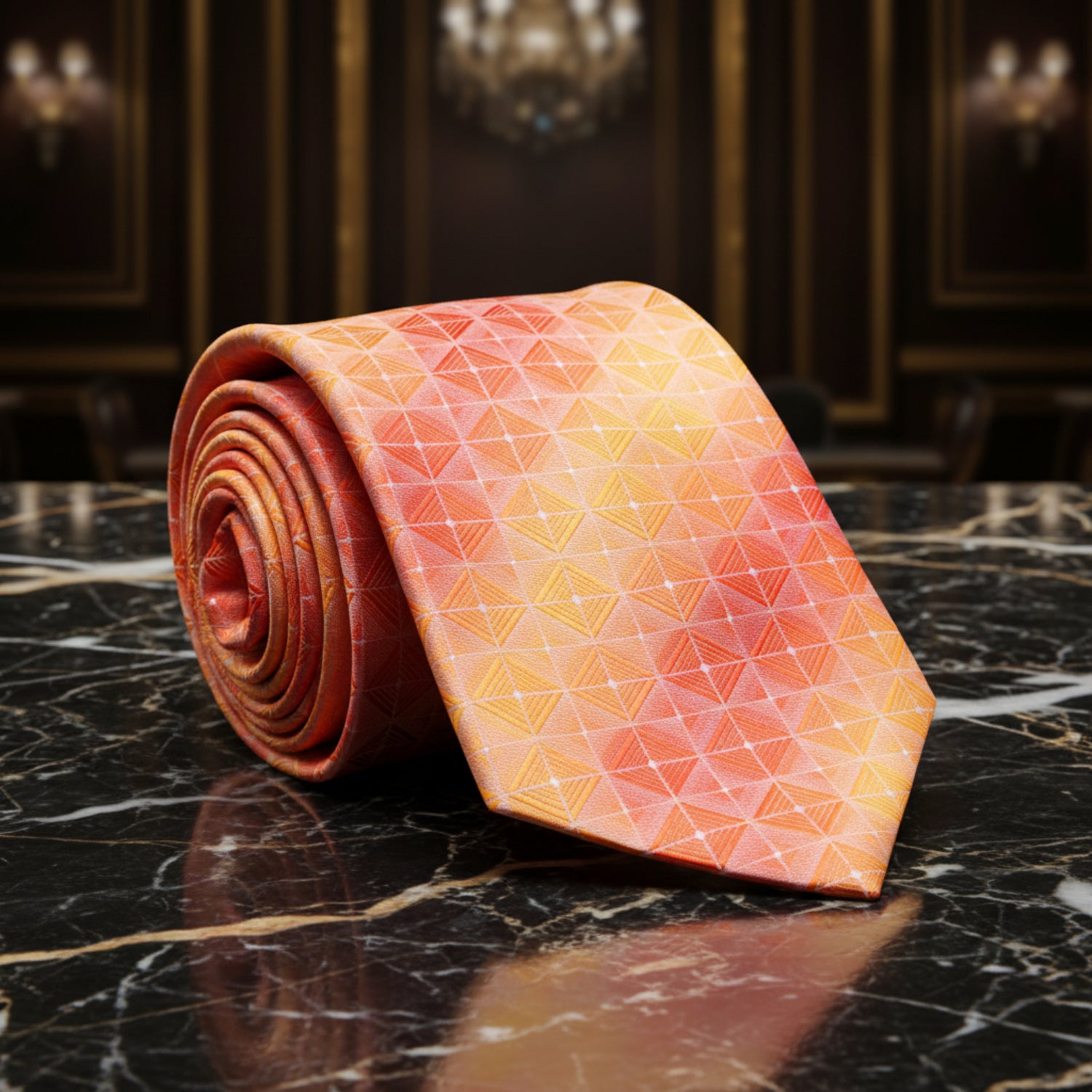 Shades of Orange Geometric Necktie  