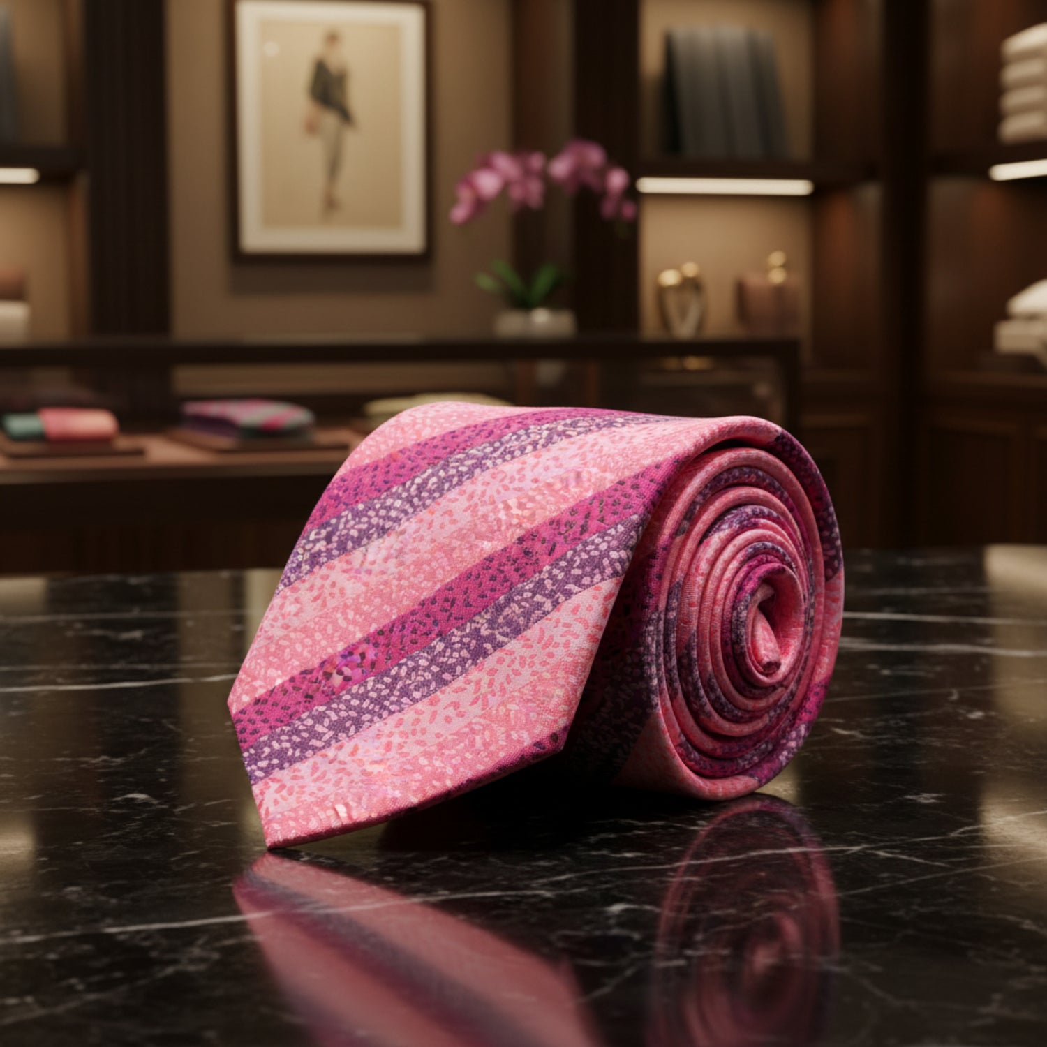 Shades of Pink with stripes and texture silk tie
