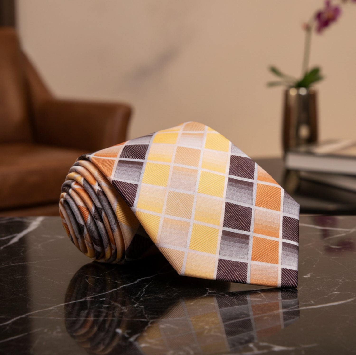 Yellow and Brown Blocks Tie 